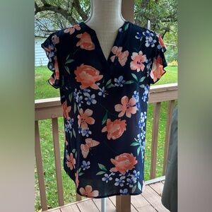 Floral Flutter Sleeve Blouse